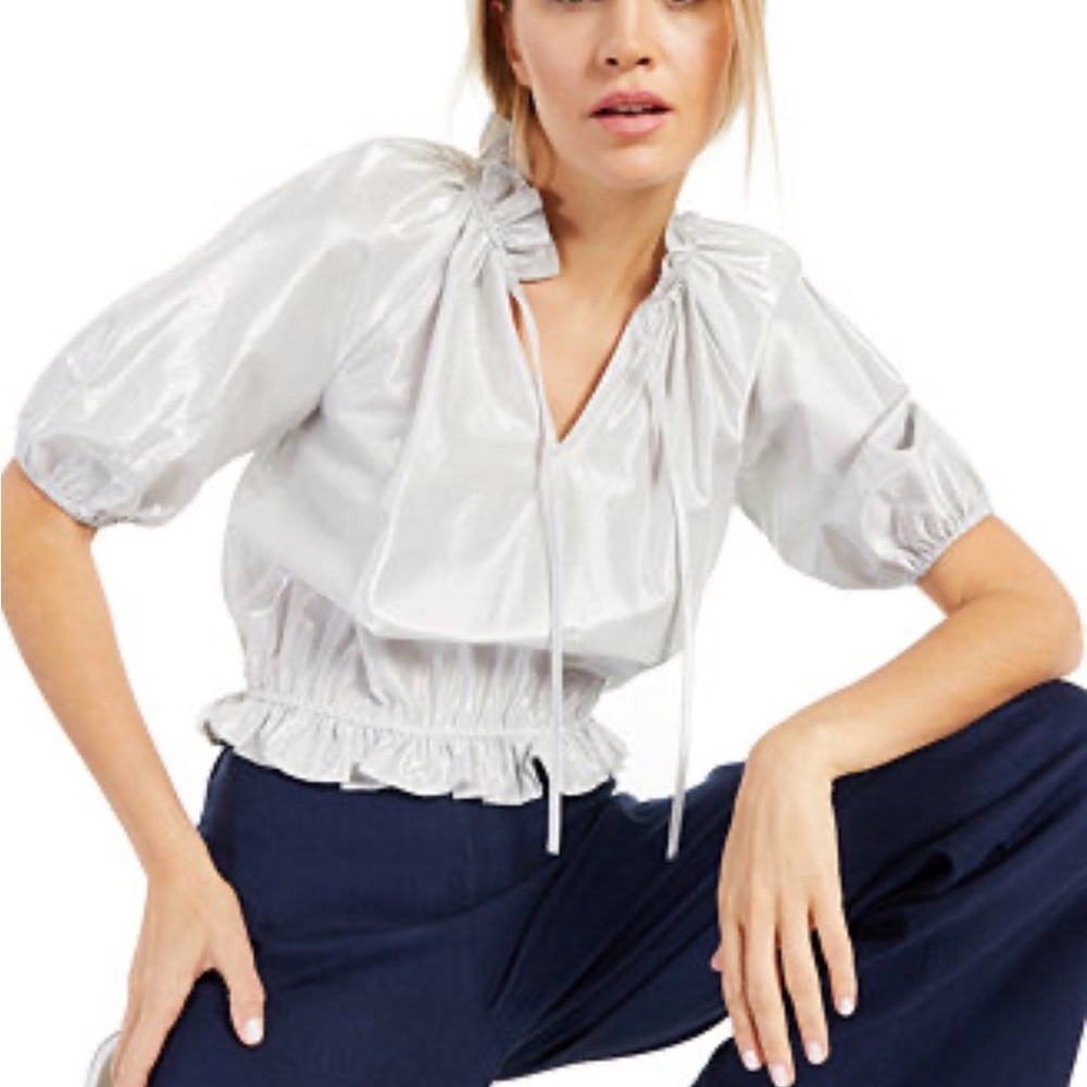 INC International Concepts Metallic Silver Blouse size L